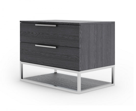 22" Gray Two Drawers Solid Wood Nightstand