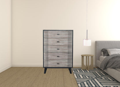 30" Grey And Black Wood Five Drawer Chest