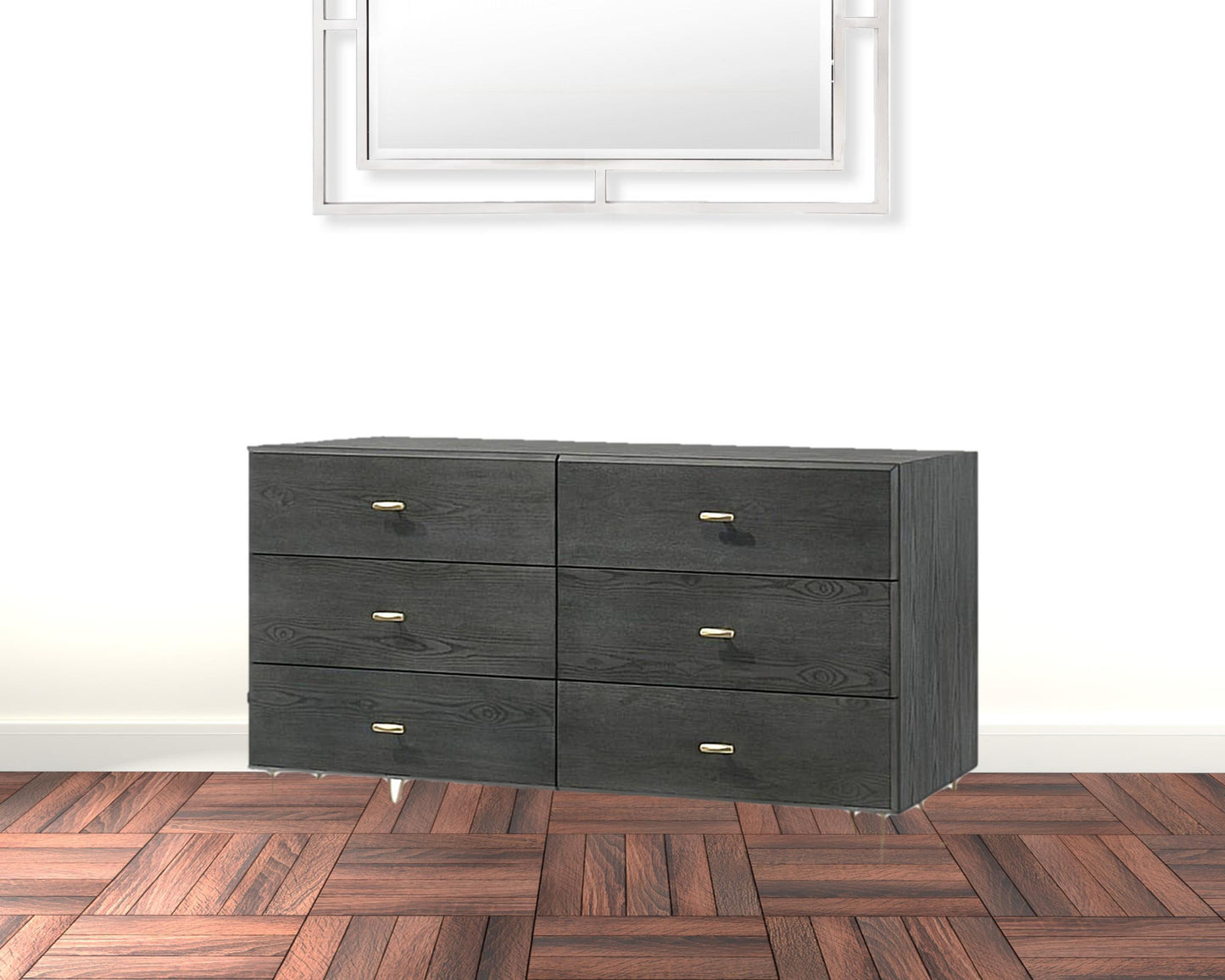 51" Grey Manufactured Wood Six Drawer Double Dresser