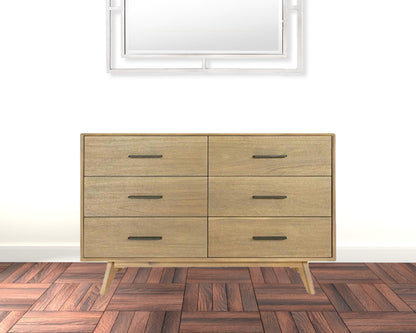 53" Walnut Solid Wood Six Drawer Double Dresser