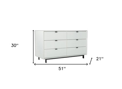 51" White Manufactured Wood Six Drawer Double Dresser