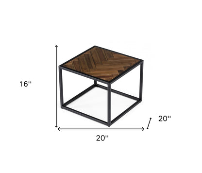 Modern Rustic Brown and Black Chevron Wood and Metal End Table