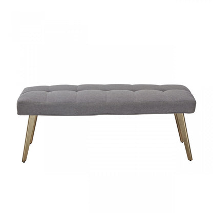 47" Gray and Antiqued Brass Upholstered Linen Blend Dining Bench