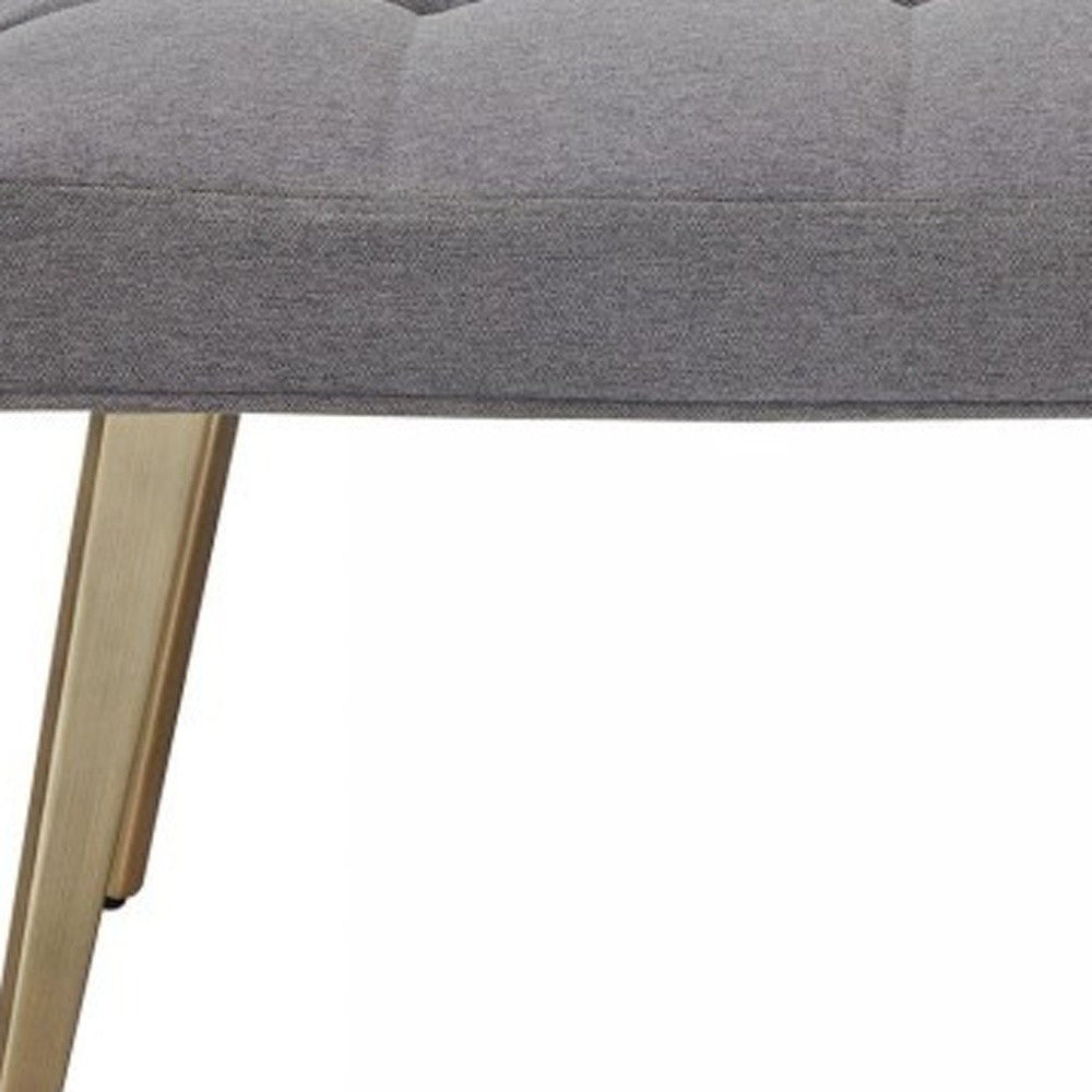 47" Gray and Antiqued Brass Upholstered Linen Blend Dining Bench