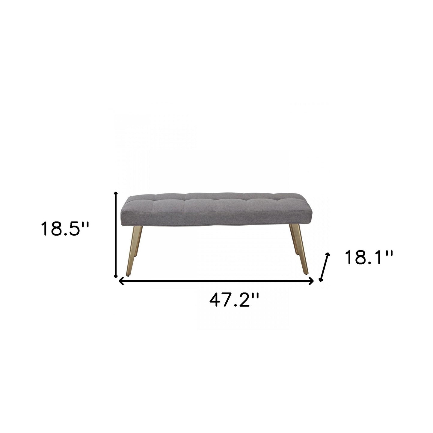 47" Gray and Antiqued Brass Upholstered Linen Blend Dining Bench