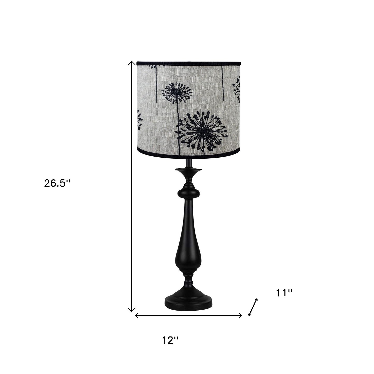 Black Candlestick Dandelion Shade Table Lamp