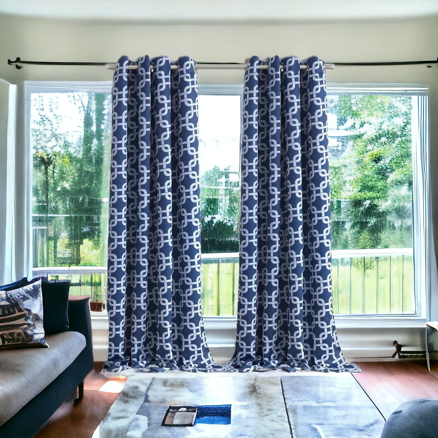 84” Navy Interlock Pattern Window Curtain Panel