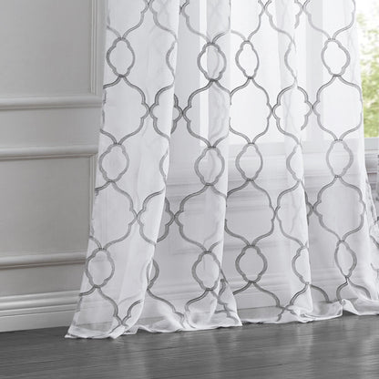 84” Silver Trellis Pattern Embroidered Window Curtain Panel