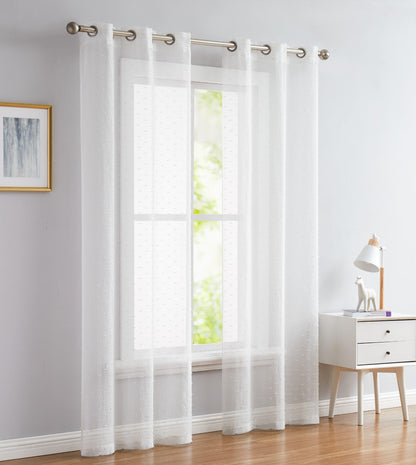 Set of Two 84" White Sprinkled Embellishment Window Curtain Panels