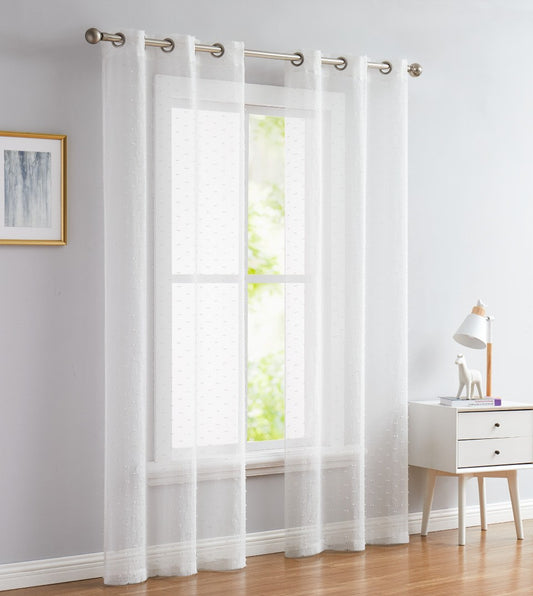 Set of Two 84" White Sprinkled Embellishment Window Curtain Panels