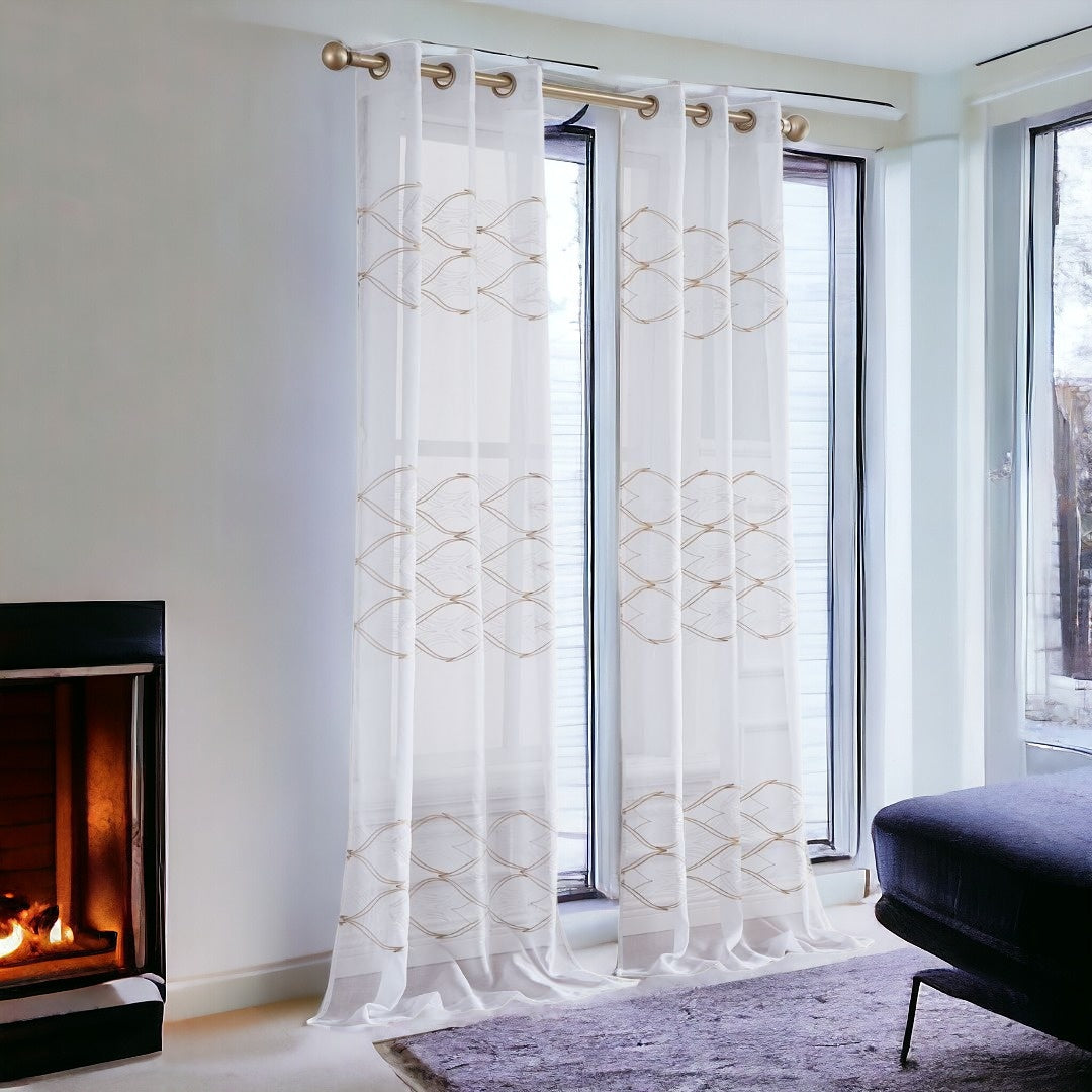 Set of Two 84"  Gold Wave Embroidered Window Panels