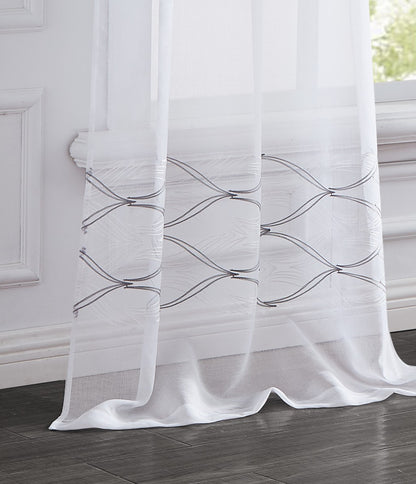 Set of Two 96"  White Wave Embroidered Window Panels