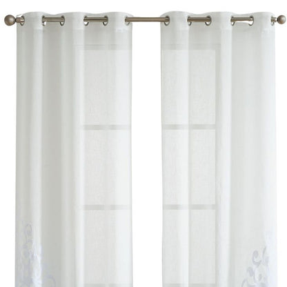 Set of Two 84"  White Velvet Applique Window Panels