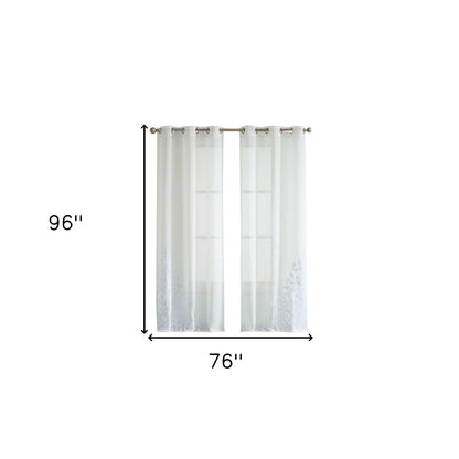 Set of Two 96"  White Velvet Applique Window Panels