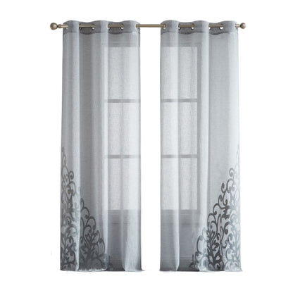Set of Two 96"  Silver Velvet Applique Window Panels