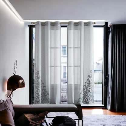 Set of Two 96"  Silver Velvet Applique Window Panels