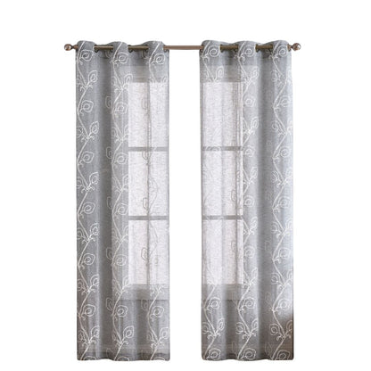 Set of Two 84"  Silver Boho Embroidered Window Panels