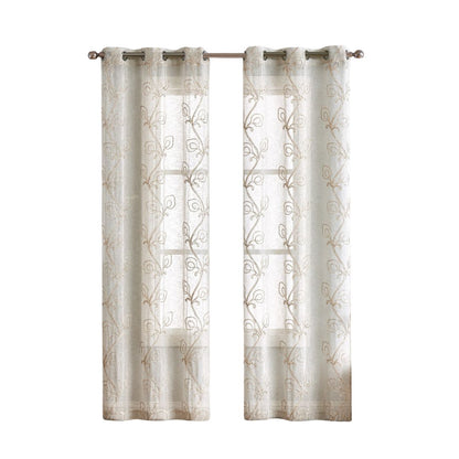 Set of Two 96" Beige Boho Embroidered Window Panels