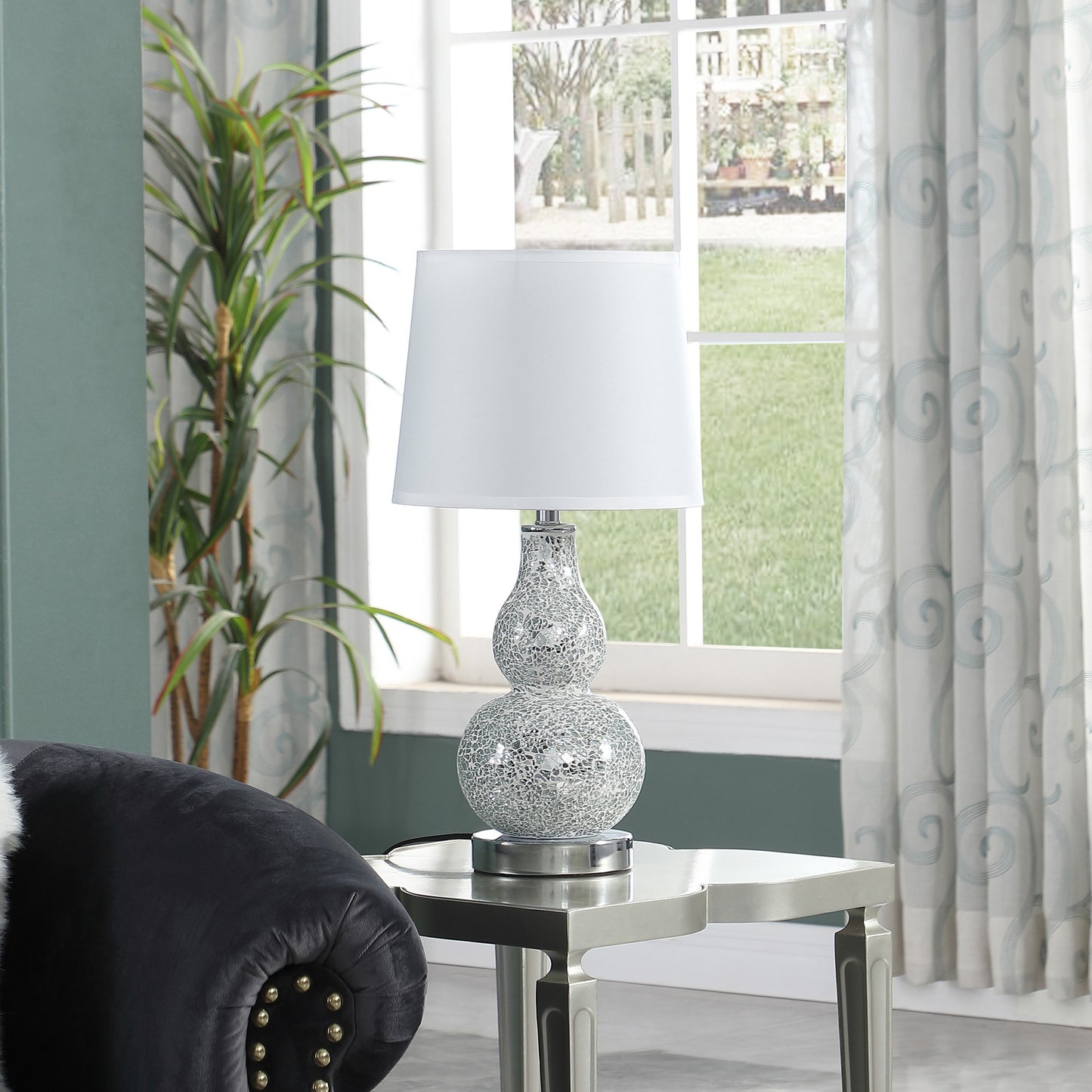 20" White Table Lamp With White Globe Shade