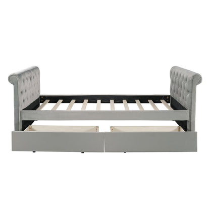 Twin Tufted Gray Upholstered Polyester Blend Sleigh
