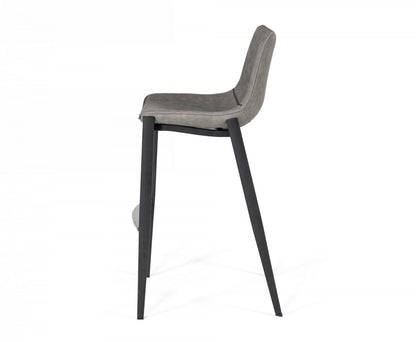 Set Of Two 43" Grey Faux Leather And Black Bar Height Bar Chairs With Footrest