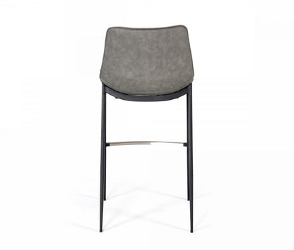 Set Of Two 43" Grey Faux Leather And Black Bar Height Bar Chairs With Footrest