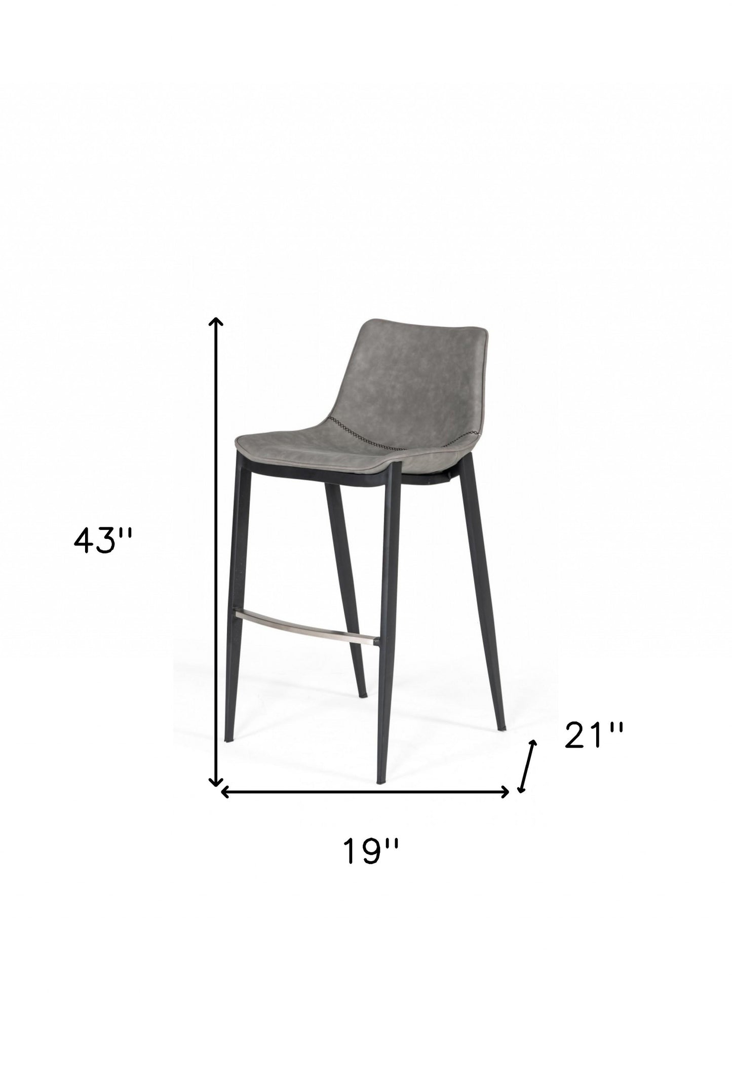 Set Of Two 43" Grey Faux Leather And Black Bar Height Bar Chairs With Footrest