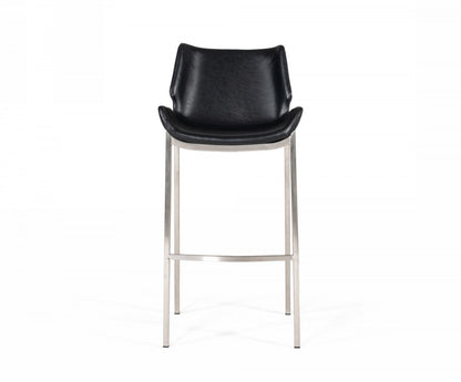 Set Of Two 42" Black Faux Leather And Steel Low Back Bar Height Chairs With Footrest