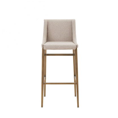 Set Of Two 41" Beige And Antiqued Gold Bar Height Chairs With Footrest