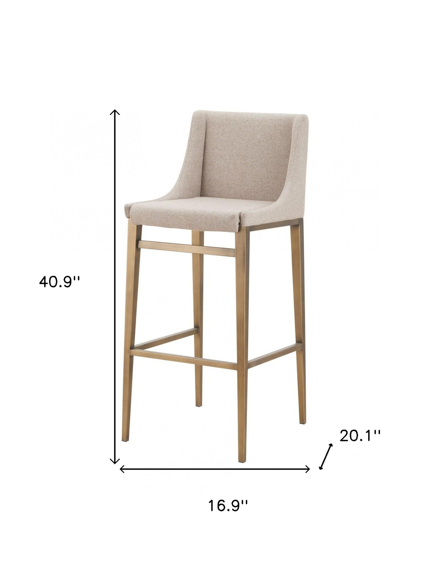 Set Of Two 41" Beige And Antiqued Gold Bar Height Chairs With Footrest