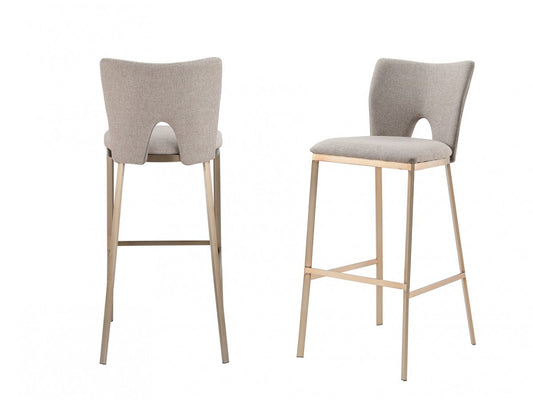 Set Of Two 41" Grey And Brass Bar Height Chairs With Footrest