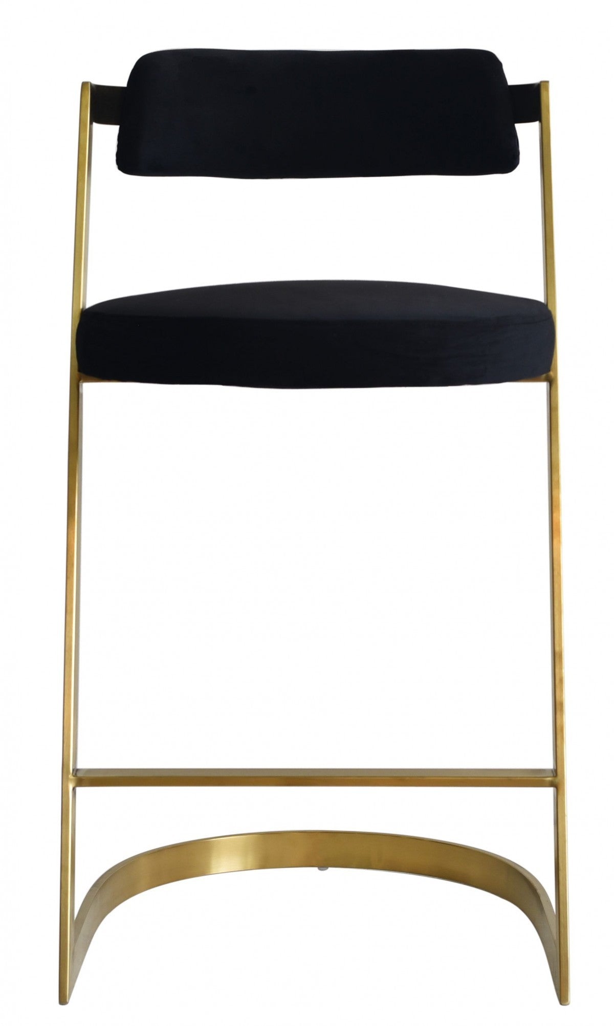 26" Black And Gold Velvet And Stainless Steel Low Back Counter Height Bar Chair With Footrest