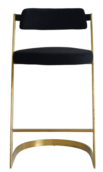 26" Black And Gold Velvet And Stainless Steel Low Back Counter Height Bar Chair With Footrest