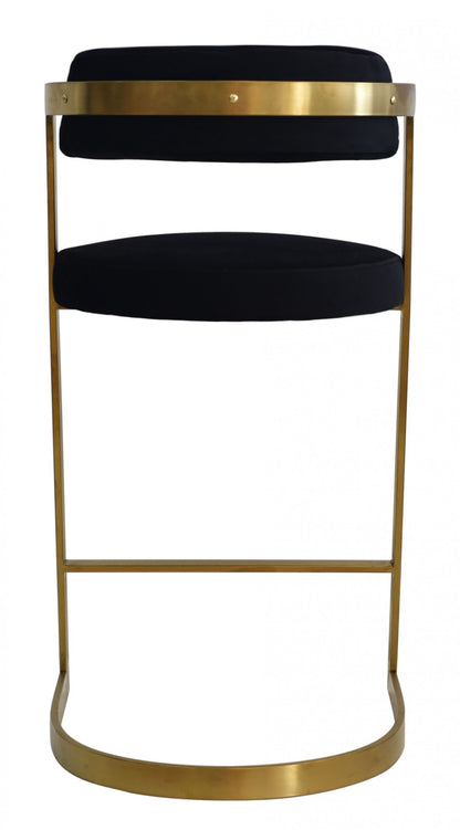 26" Black And Gold Velvet And Stainless Steel Low Back Counter Height Bar Chair With Footrest