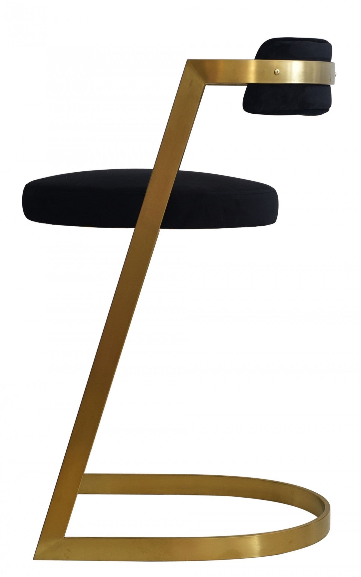 26" Black And Gold Velvet And Stainless Steel Low Back Counter Height Bar Chair With Footrest