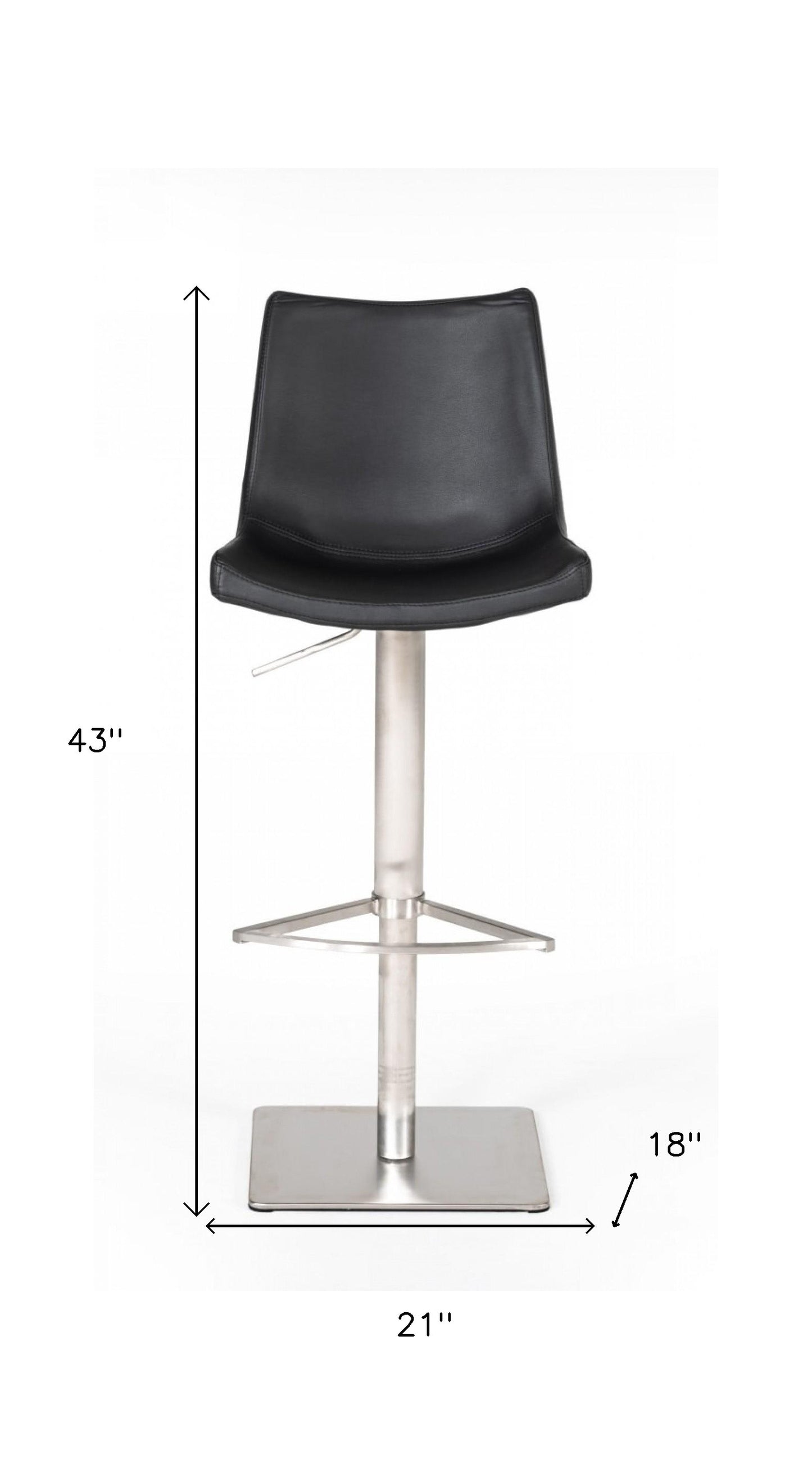 Industrial 43" Black Faux Leather Adjustable Bar Stool