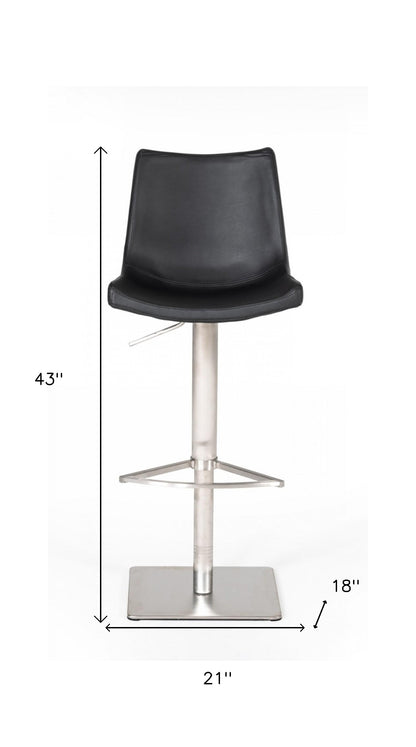 Industrial 43" Black Faux Leather Adjustable Bar Stool