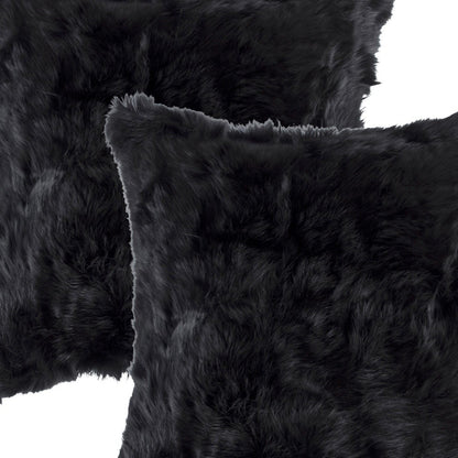 Set Of Two 18" X 18" Black Rabbit Natural Fur Animal Print Throw Pillows
