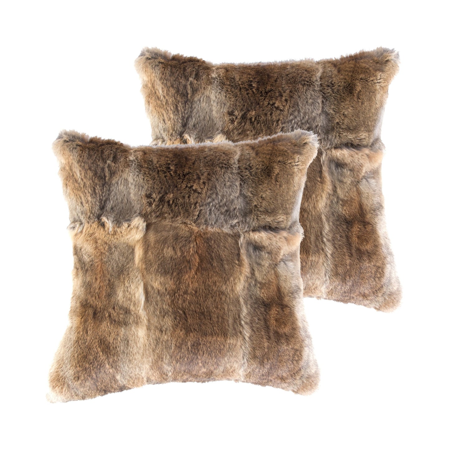 Set Of Two 18" Brown Rabbit Zippered Natural Fur Throw Pillows