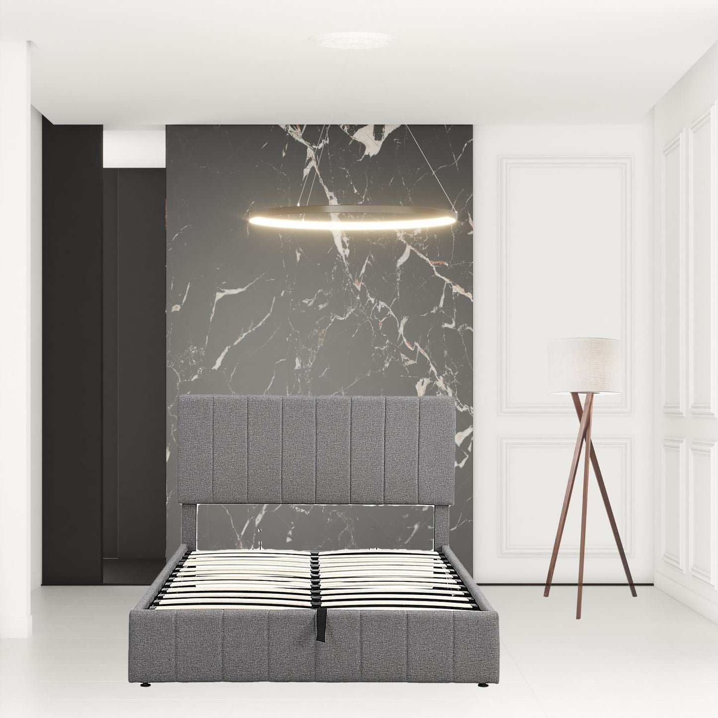 Full Double Gray Upholstered Linen Blend Bed