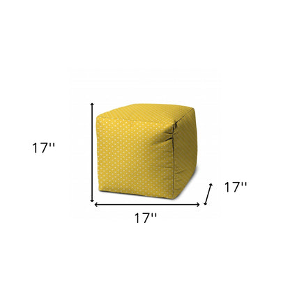 17" Yellow Polyester Cube Polka Dots Indoor Outdoor Pouf Ottoman