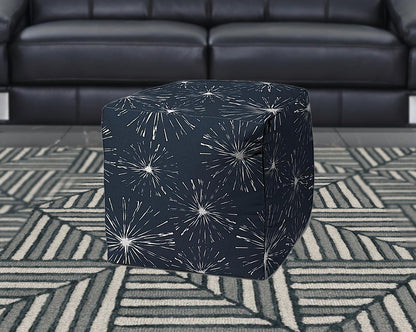 17" Blue Polyester Cube Geometric Indoor Outdoor Pouf Ottoman