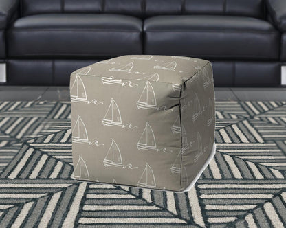 17" Taupe Polyester Cube Indoor Outdoor Pouf Ottoman