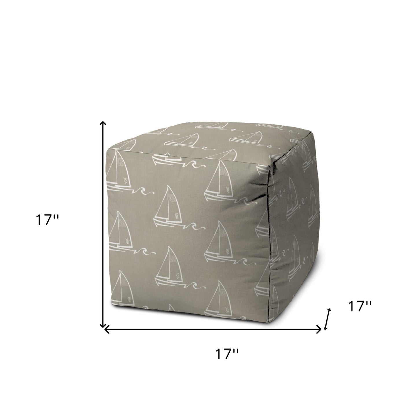 17" Taupe Polyester Cube Indoor Outdoor Pouf Ottoman