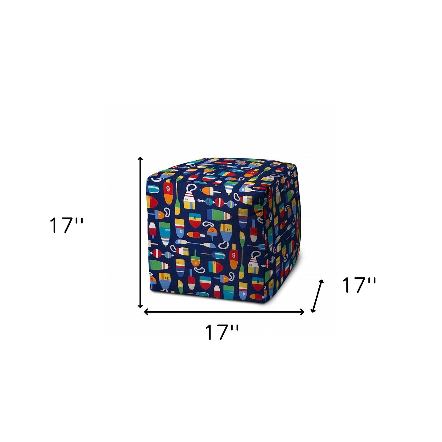 17" Blue Polyester Cube Indoor Outdoor Pouf Ottoman