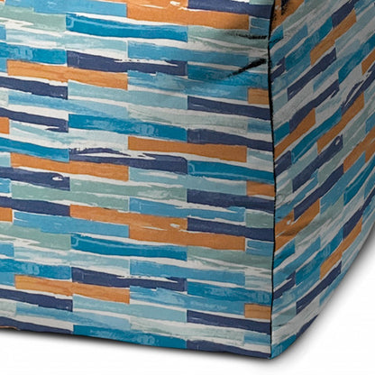 17" Blue Polyester Cube Geometric Indoor Outdoor Pouf Ottoman