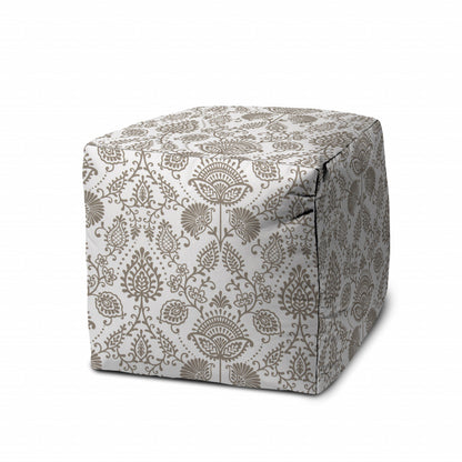 17" Taupe Polyester Cube Indoor Outdoor Pouf Ottoman