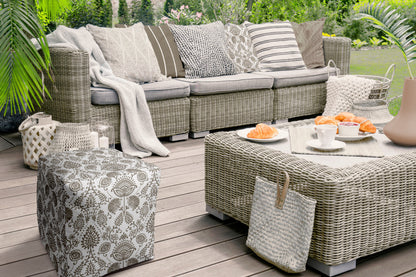 17" Taupe Polyester Cube Indoor Outdoor Pouf Ottoman