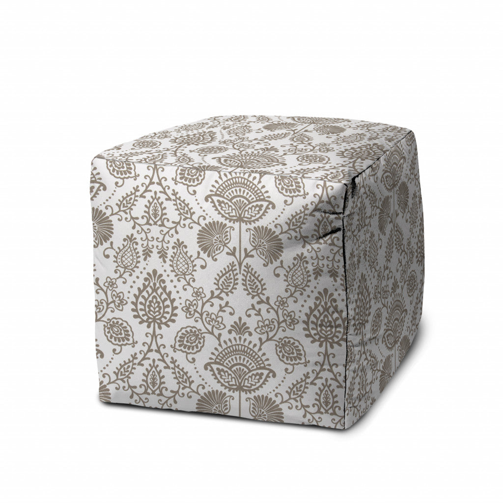 17" Taupe Polyester Cube Indoor Outdoor Pouf Ottoman