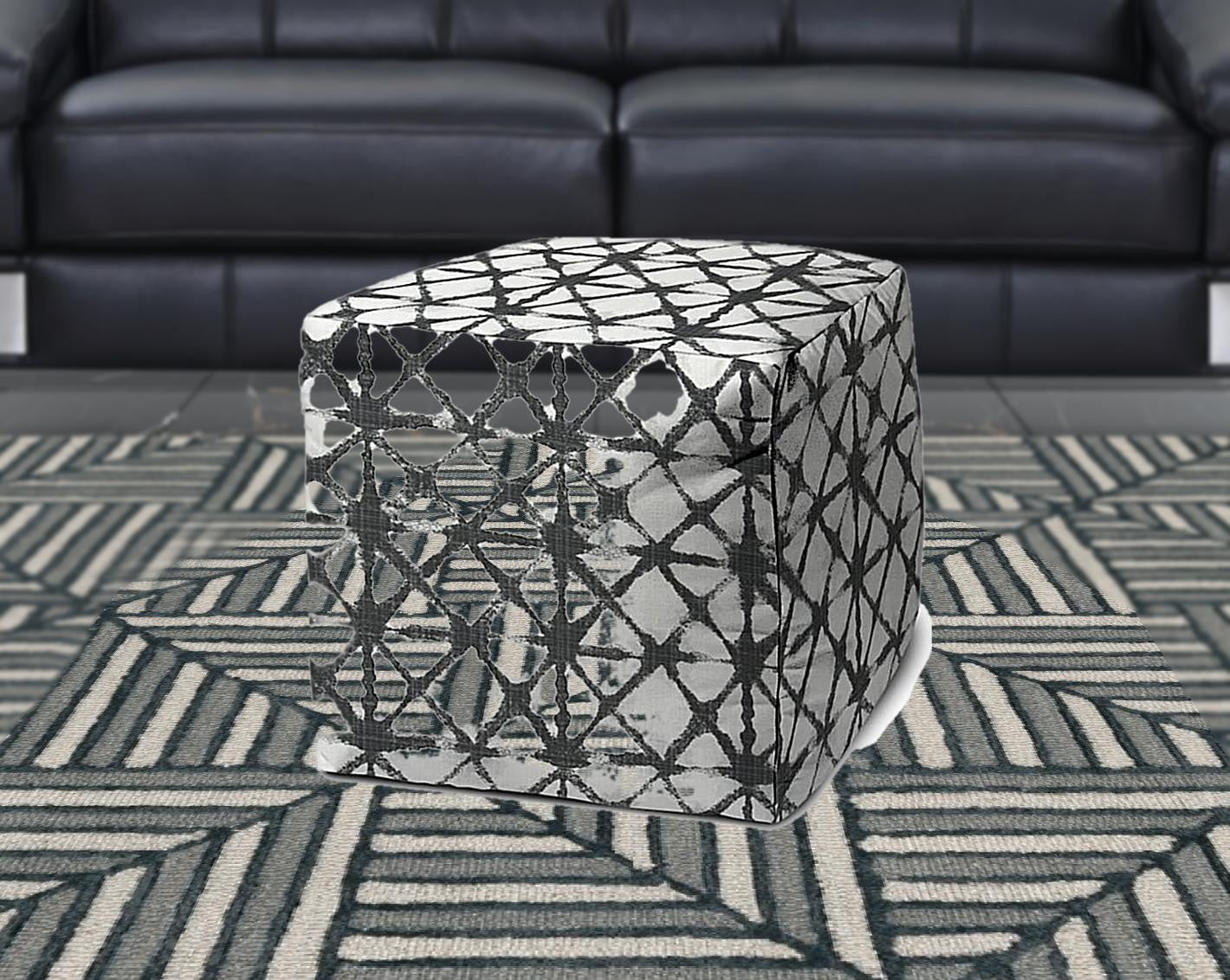 17" Gray Polyester Cube Indoor Outdoor Pouf Ottoman